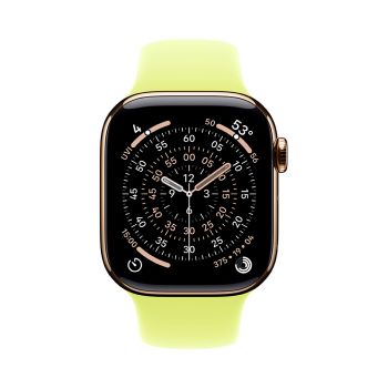 Apple Watch Series 11, 42 mm, Gold Titanium GPS+Cellular, Neon Yellow Sport Band M/L